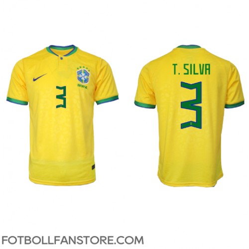 Brasilien Thiago Silva #3 Hemma matchtröja VM 2022 Kortärmad Billigt